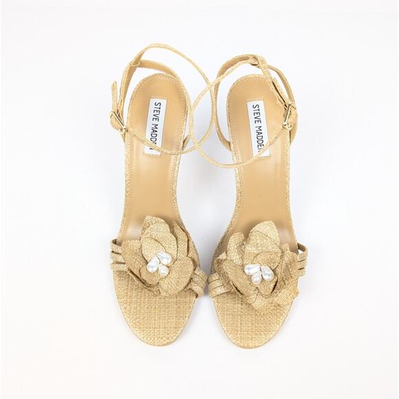 Steve Madden Excite Natural Raffia Stiletto Heel Dress Sandals Size 11 - Picture 4 of 10